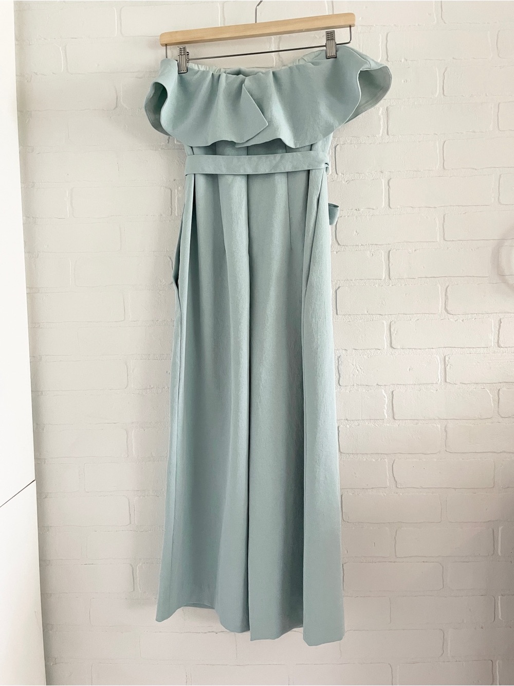 Babaton Off Shoulder Crop Jumpsuit Belted Wide Leg Crepe Mineral Blue Size 2 - Picture 11 of 16
